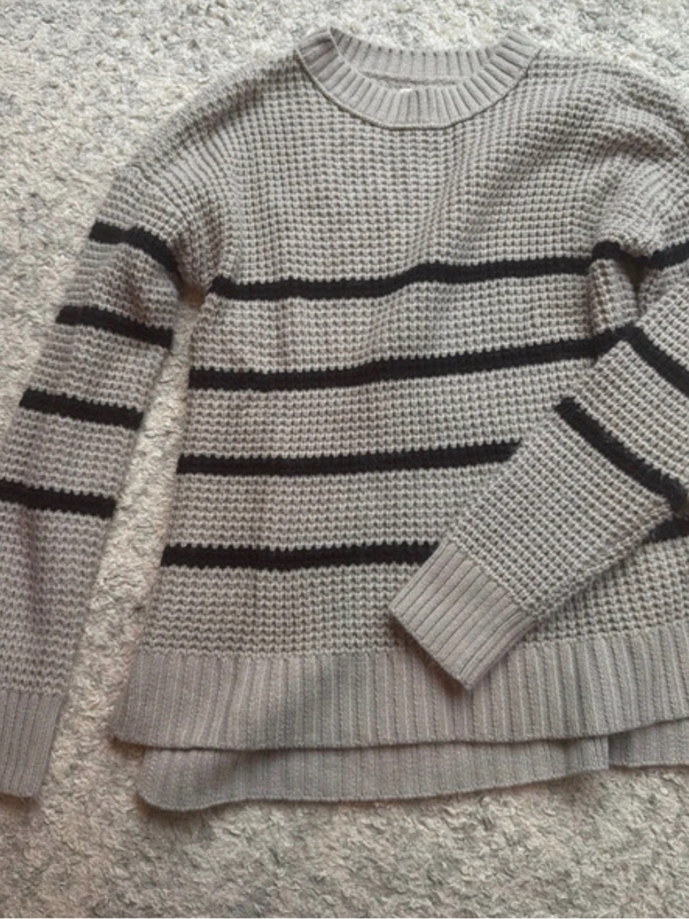 SO Light Gray and Black Striped Crewneck Sweater